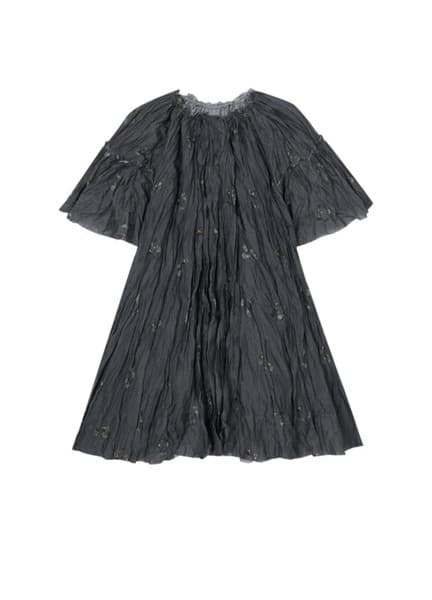 عرض تفاصيل Crinkled black flower Print A-Line 
 صورة Crinkled black flower Print A-Line
